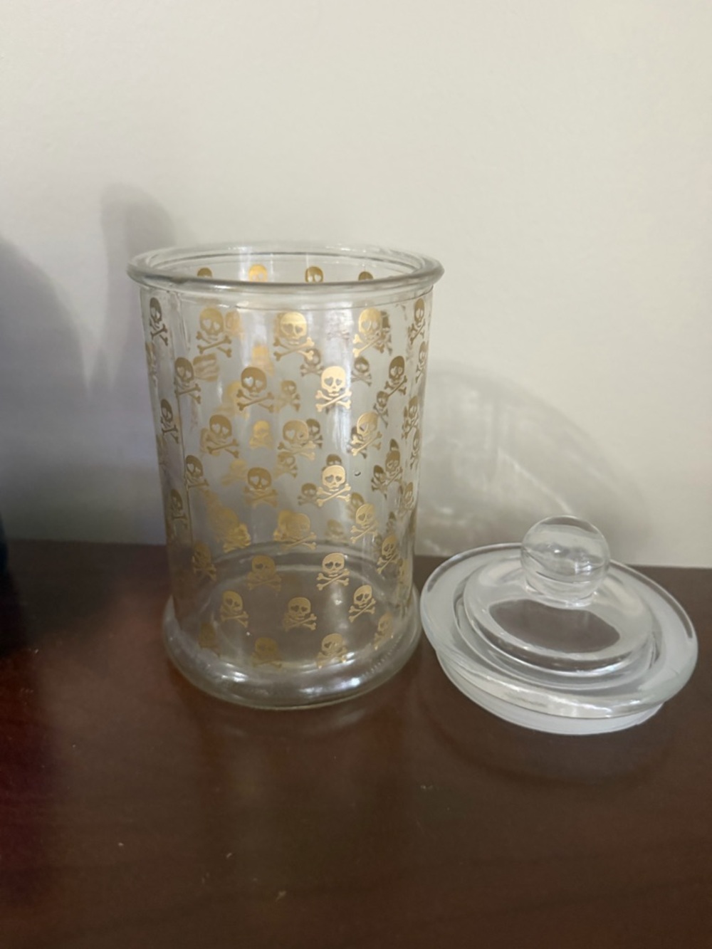 Gold Skull Pattern Glass Apothecary Jar - Home Accents